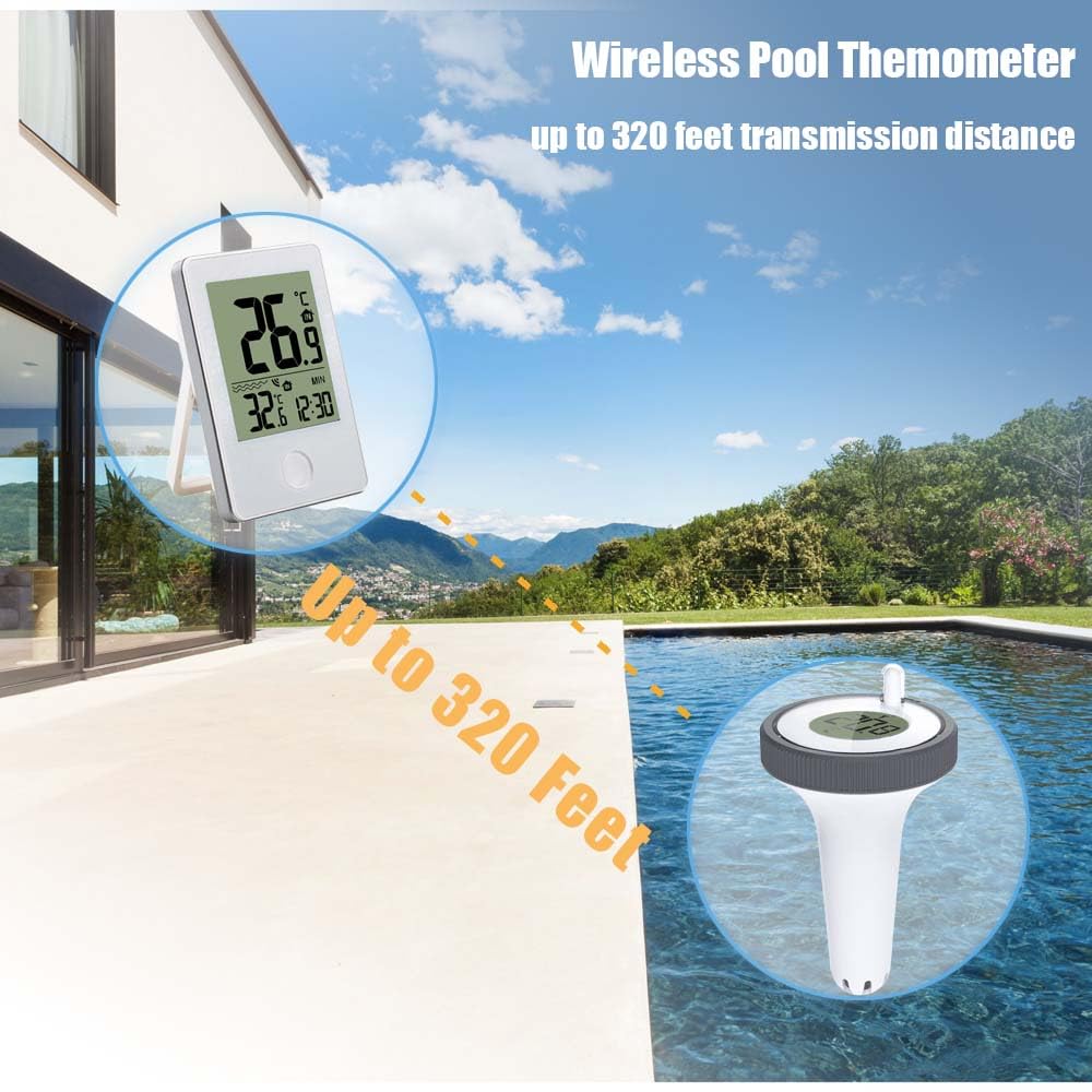 Thermomètre flottant pour piscine - Thermomètre numérique à lecture facile avec affichage de la température et de l'humidité intérieure pour piscines - 4