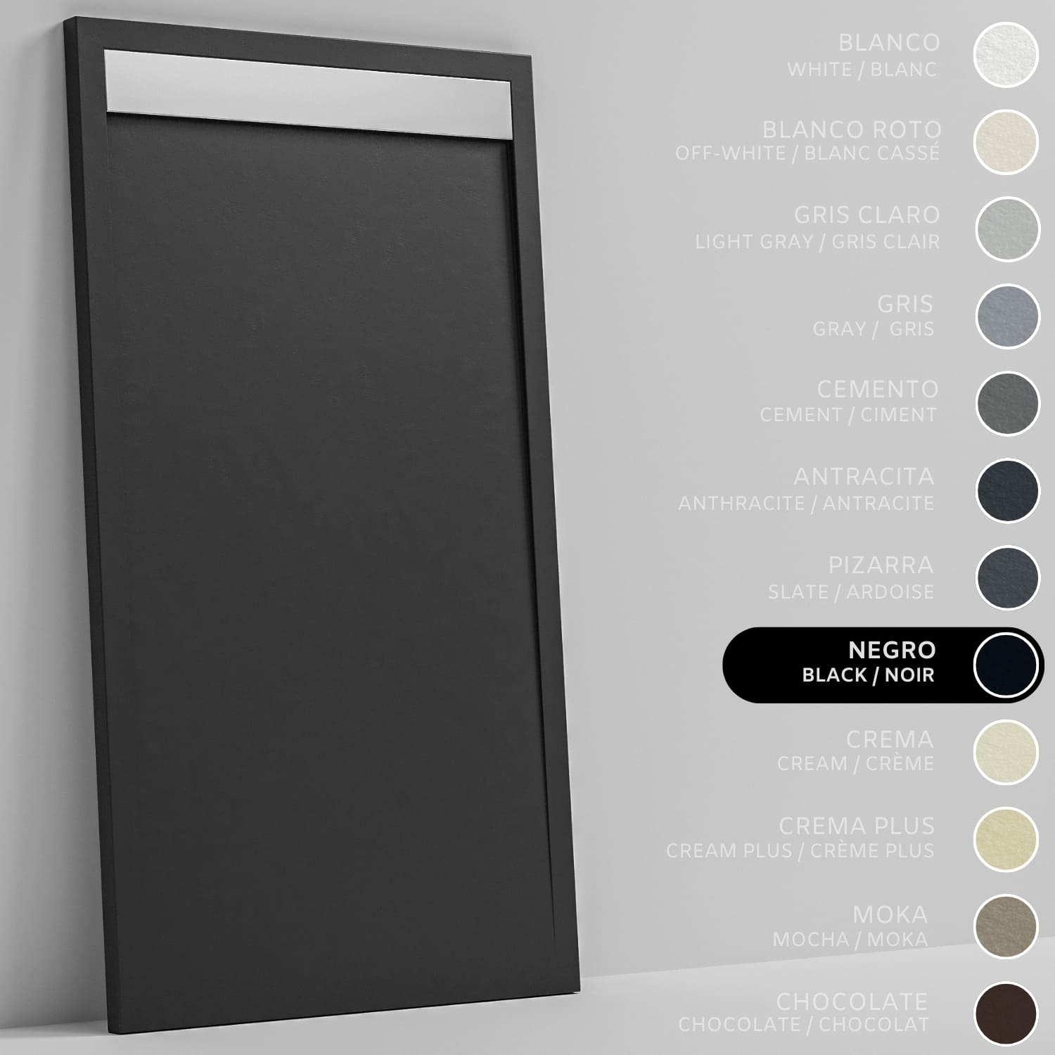 SOULHOME Brodzik prysznicowy– Żywica– Gel Coat– Gładka/Kamienna tekstura – Antypoślizgowy – czarny- 100x80- Niski 3cm– Ruszt INOX
