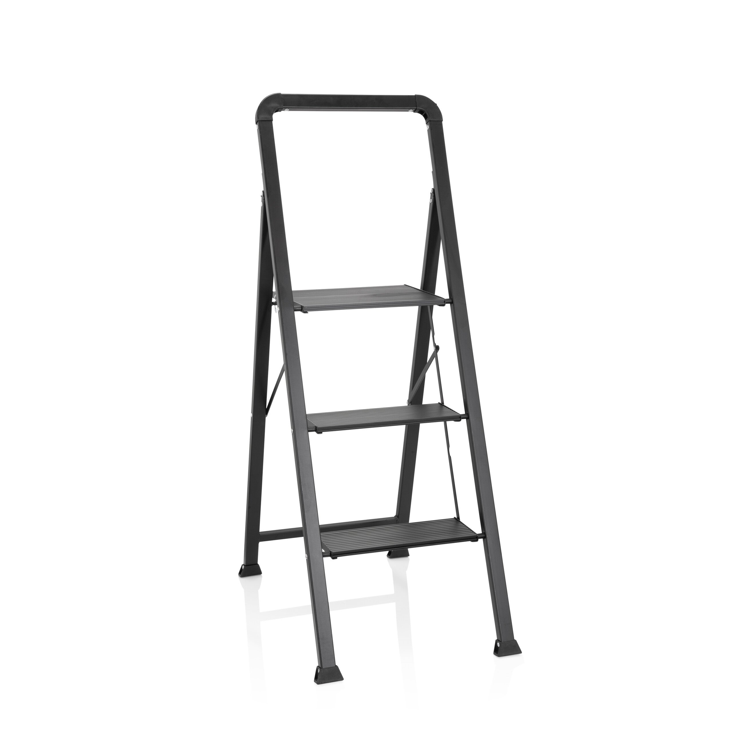 Escalera plegable solid w6 acero / aluminio negro con asa 3 peldaños hjh office