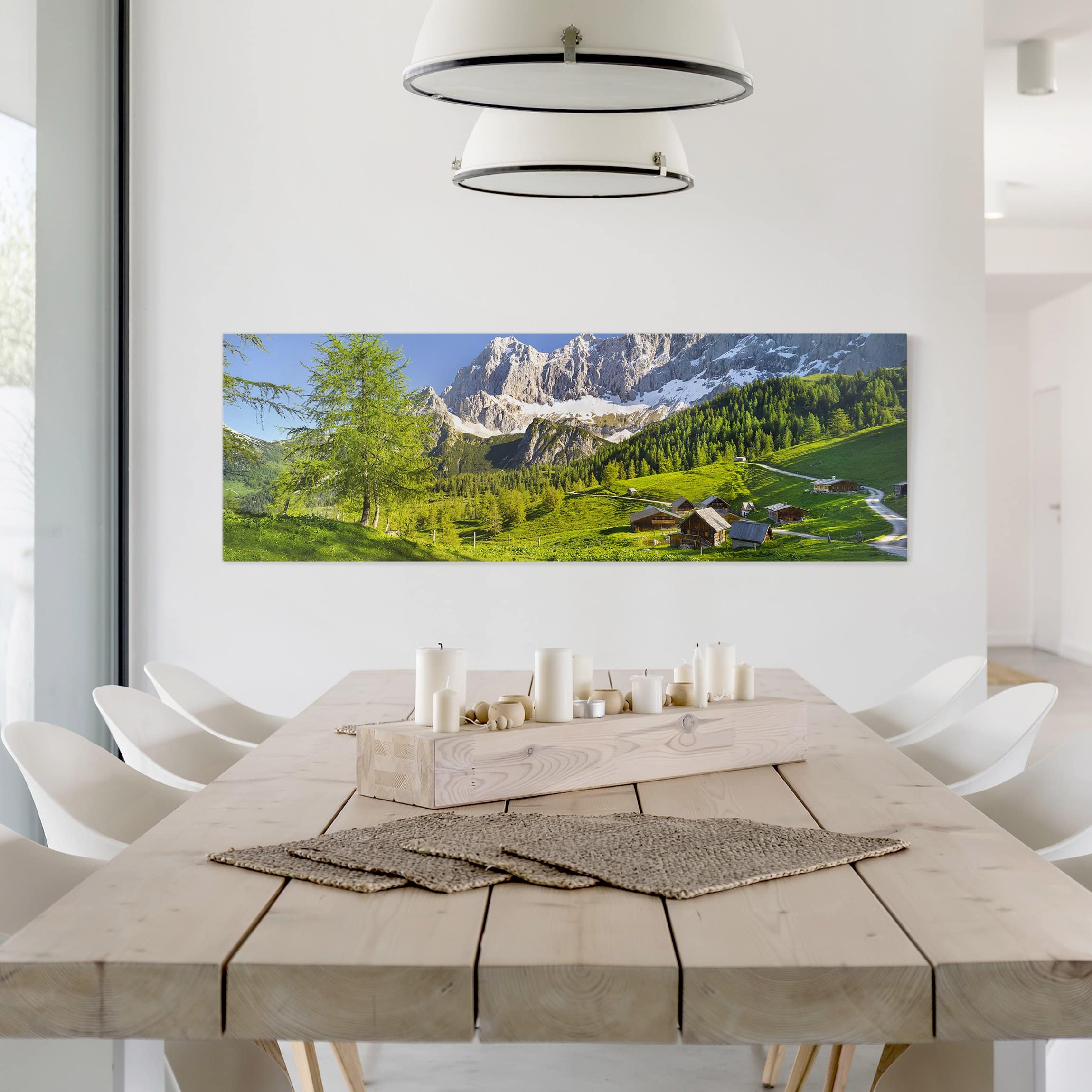 Impression sur toile tableau sur toile châssis vert paysage arbres montagne panorama 85 cuisine chambre à coucher salon couloir 150 x 50 cm - 3
