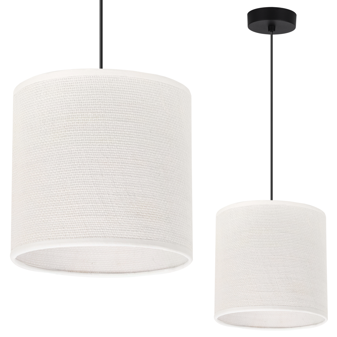 Lampa sufitowa wisząca Juta czarna boho 1xE27 abażur okrągły 15cm biały Light Home LH