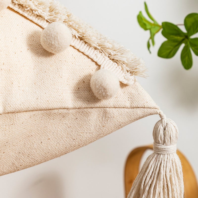 Lot de 2 taies d'oreiller décoratives touffetées, housses de coussin de canapé à pompons, taies d'oreiller taille blanc cassé, 30 x 50 cm (sans noyau) - 8