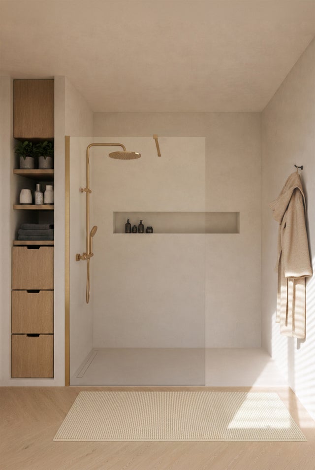 Paroi de douche JAKE verre transparent + profilé et bras coloris or brossé 160x195 cm BASS