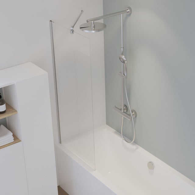 Pare-baignoire fixe transparent alu-argenté, H.140 x l.70 cm SCHULTE, paroi de baignoire réversible, écran de baignoire 5 mm, pare-muret