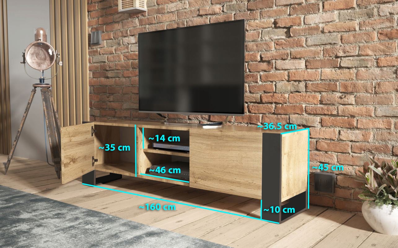 MEUBLE TV 160 CM LOVY CHENE AVEC PIEDS NOIR - STYLE INDUSTRIEL - 4