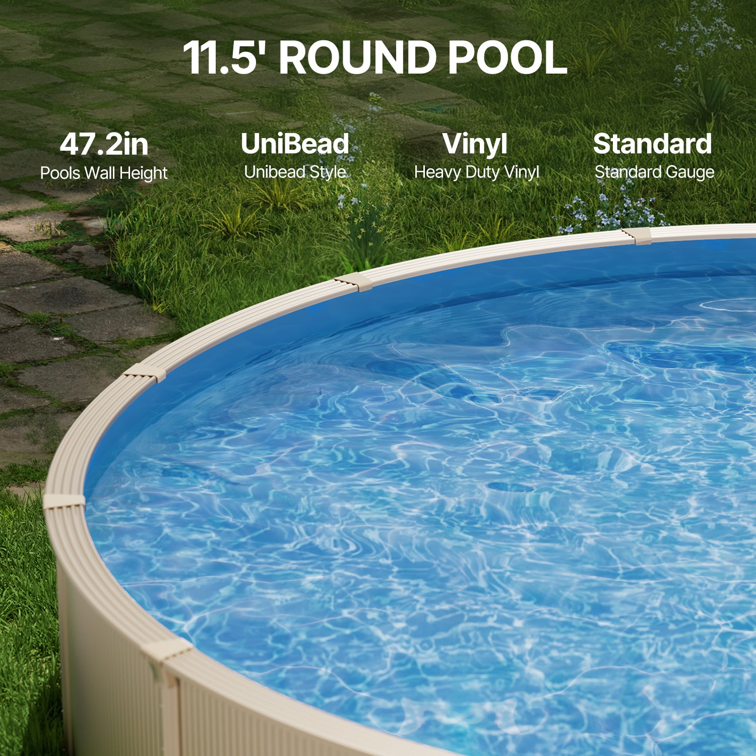 Revêtement piscine rond,SucceBuy 350x120 cm,revêtement vinyle de calibre standard,adapté aux piscines hors sol de 120 cm de hauteur,couleur unie - 4