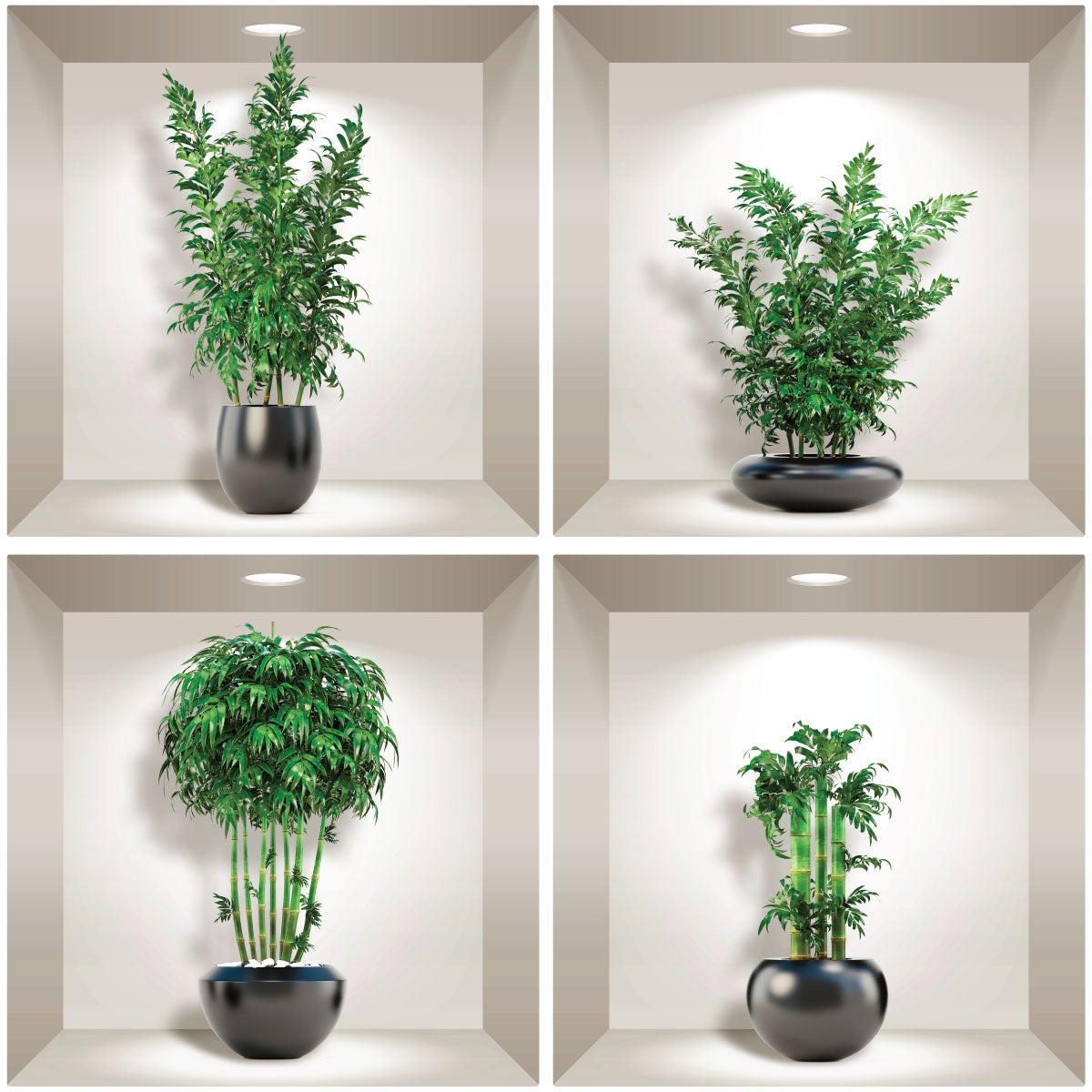 Adesivo effetto 3D bambù in vasi neri - Sticker adesivo - adesivi murali - 80x80cm - 4