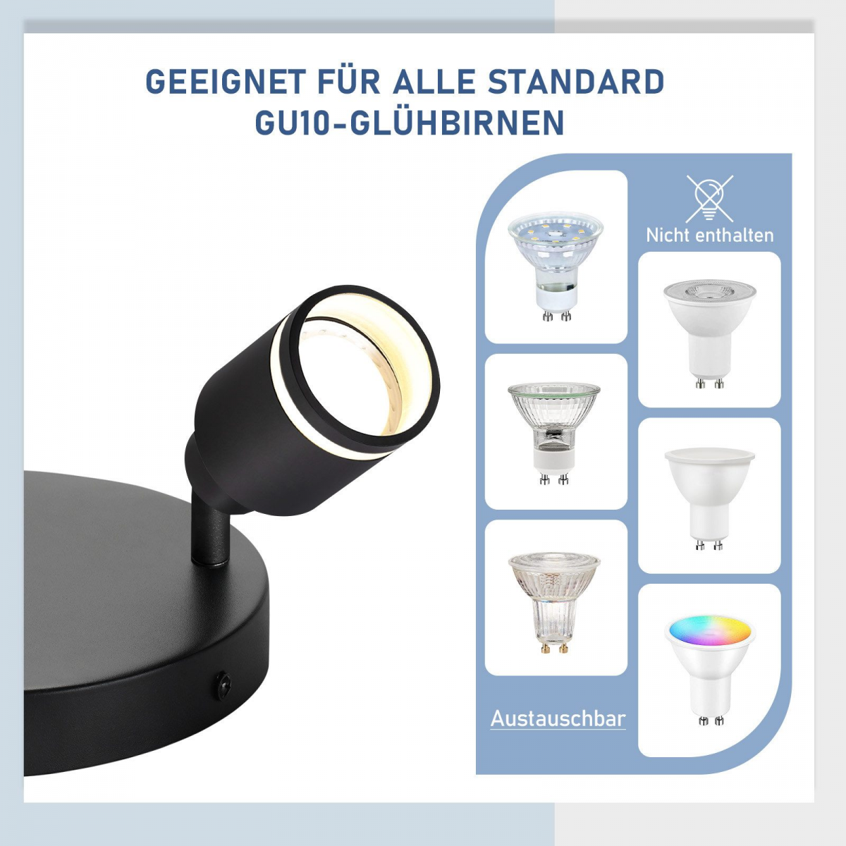 NETTLIFE Spot de plafond noir plafonnier moderne 2 flammes orientables spots GU10 en métal - 3