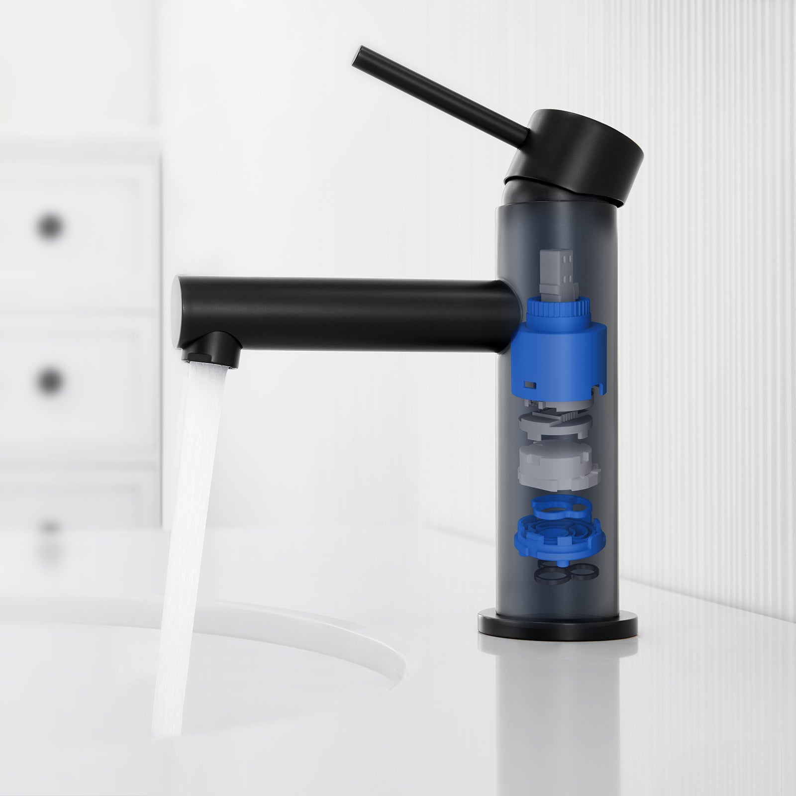 Mitigeur de Lavabo Noir Robinet de Lavabo en Acier inoxydable avec Noyau de Valve en Céramique Eau Chaude/Froide Réglable - 3