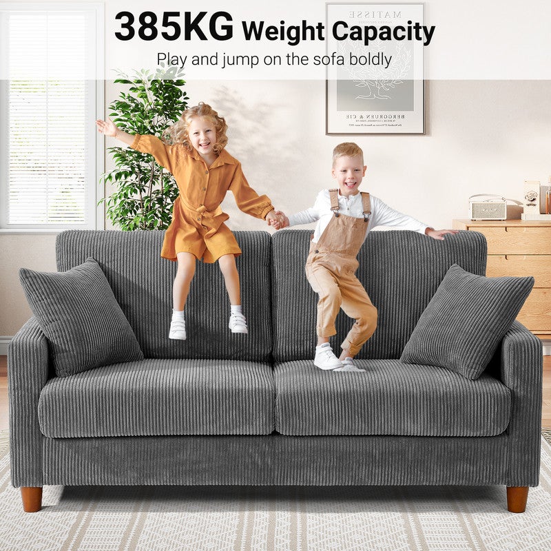 Canapé 2/3 Places en Velours Côtelé Gris,Canapé Scandinave avec 2 coussins et 2 oreillers pour le salon,pieds en bois,178×76×84cm - 7