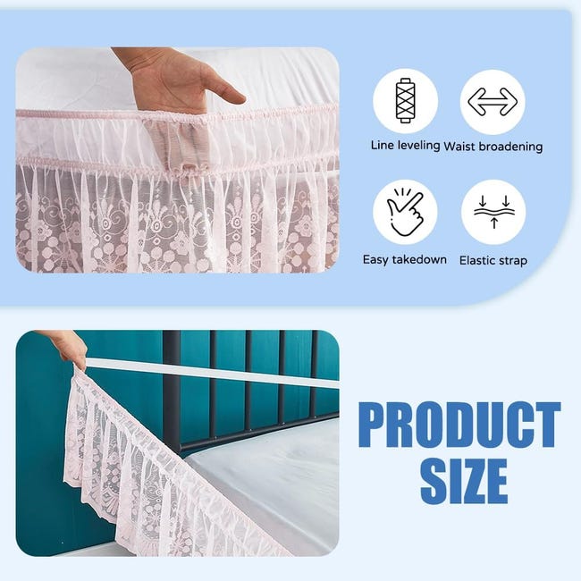 Gonna da letto con volant in pizzo per letto matrimoniale 150*200 cm, caduta 38 cm, facile da indossare, avvolgente, rosa | Leroy Merlin Gonna da letto con volant in pizzo per letto matrimoniale 150*200 cm, caduta 38 cm, facile da indossare, avvolgente, rosa | Leroy Merlin