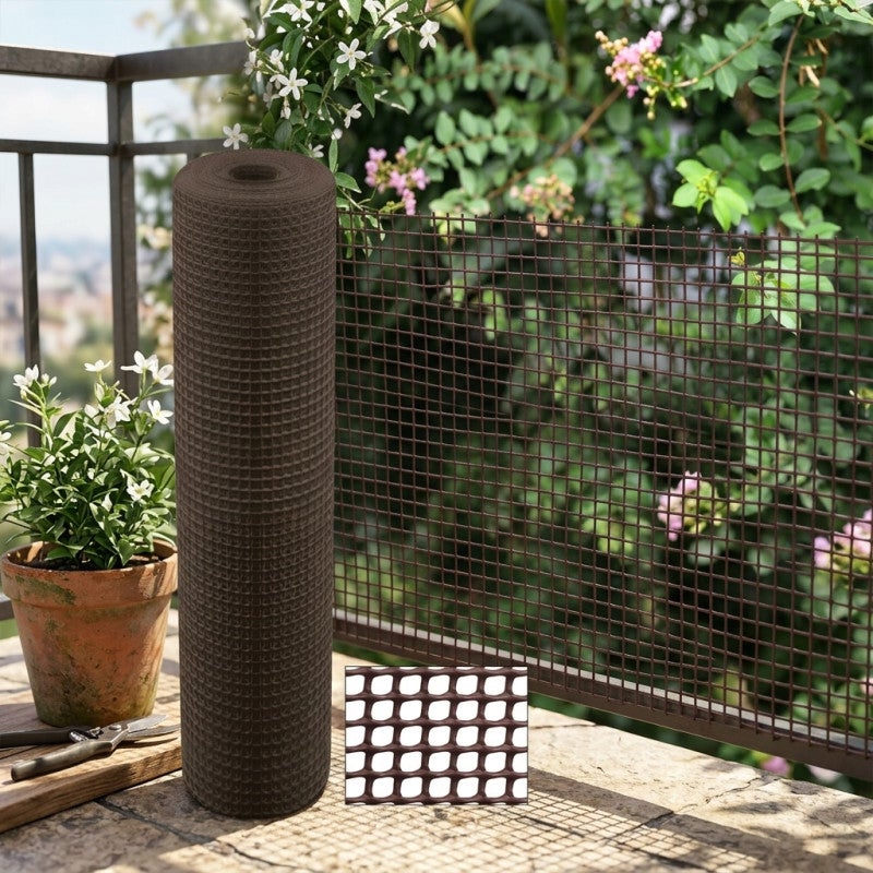 Maille plastique carré 0.5 x 0.5 cm, marron 1 x 25 m, clôture artificiel pour terrasses, balcons ou jardins - 5