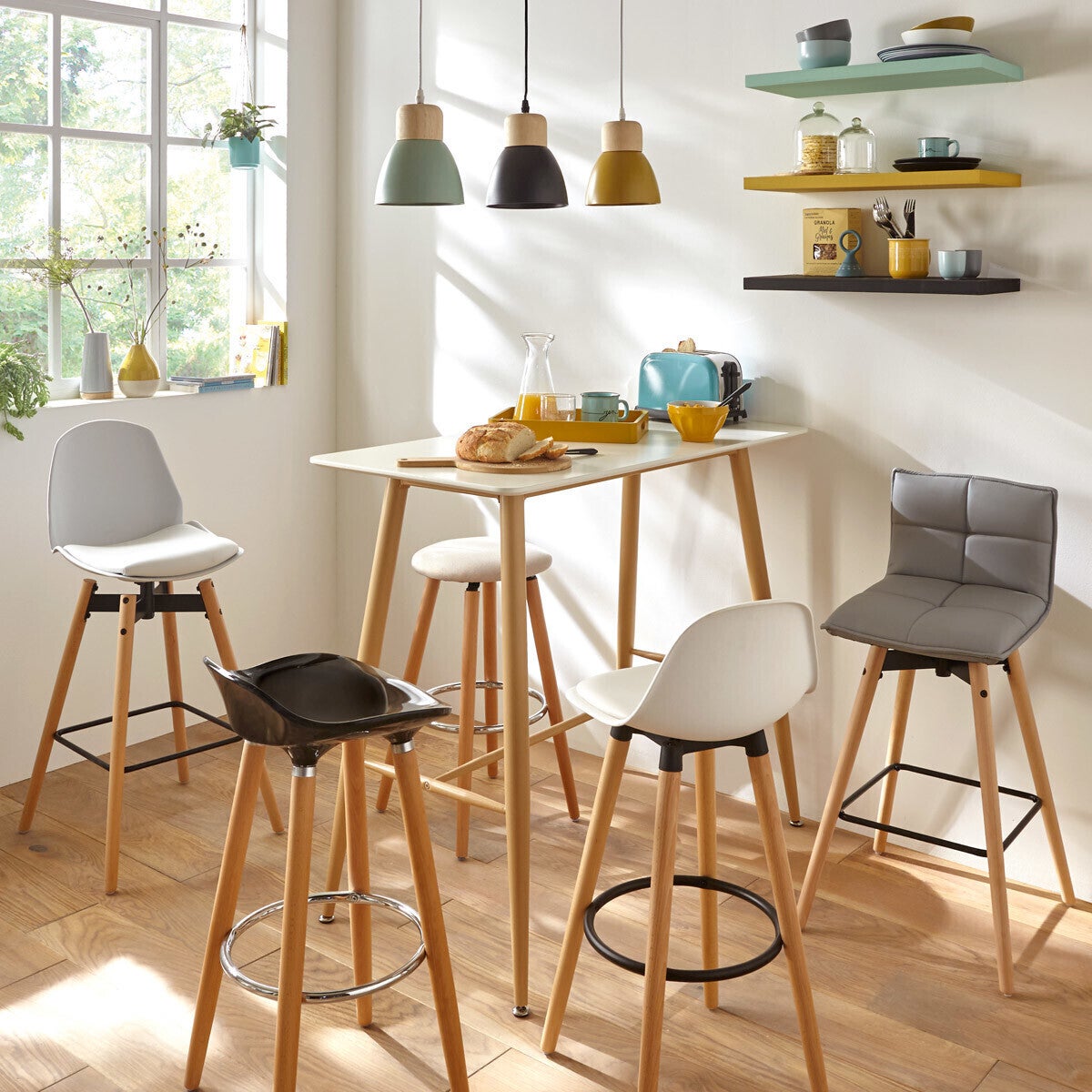 Tabouret de bar confortable Assise Kaki et Pieds en Bois H 92 cm - 3
