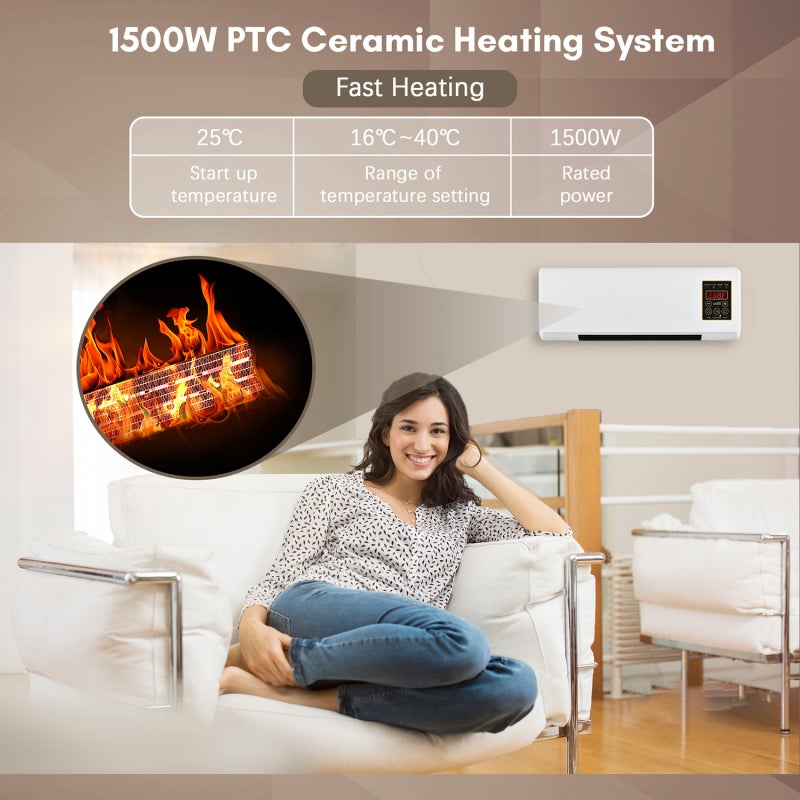 Chauffage climatiseur portables combinés 2 en 1, fixation murale bureau, minuterie arrêt différé télécommande - 3