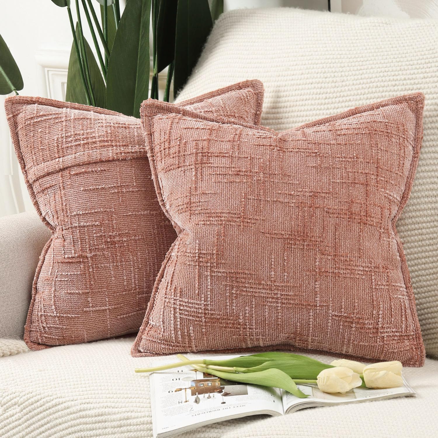 Set 2 Federe Per Cuscini 45x45 Cm In Ciniglia Morbida - Rosa, Per Divano, Auto E Soggiorno, Con Cerniera Invisibile - 5