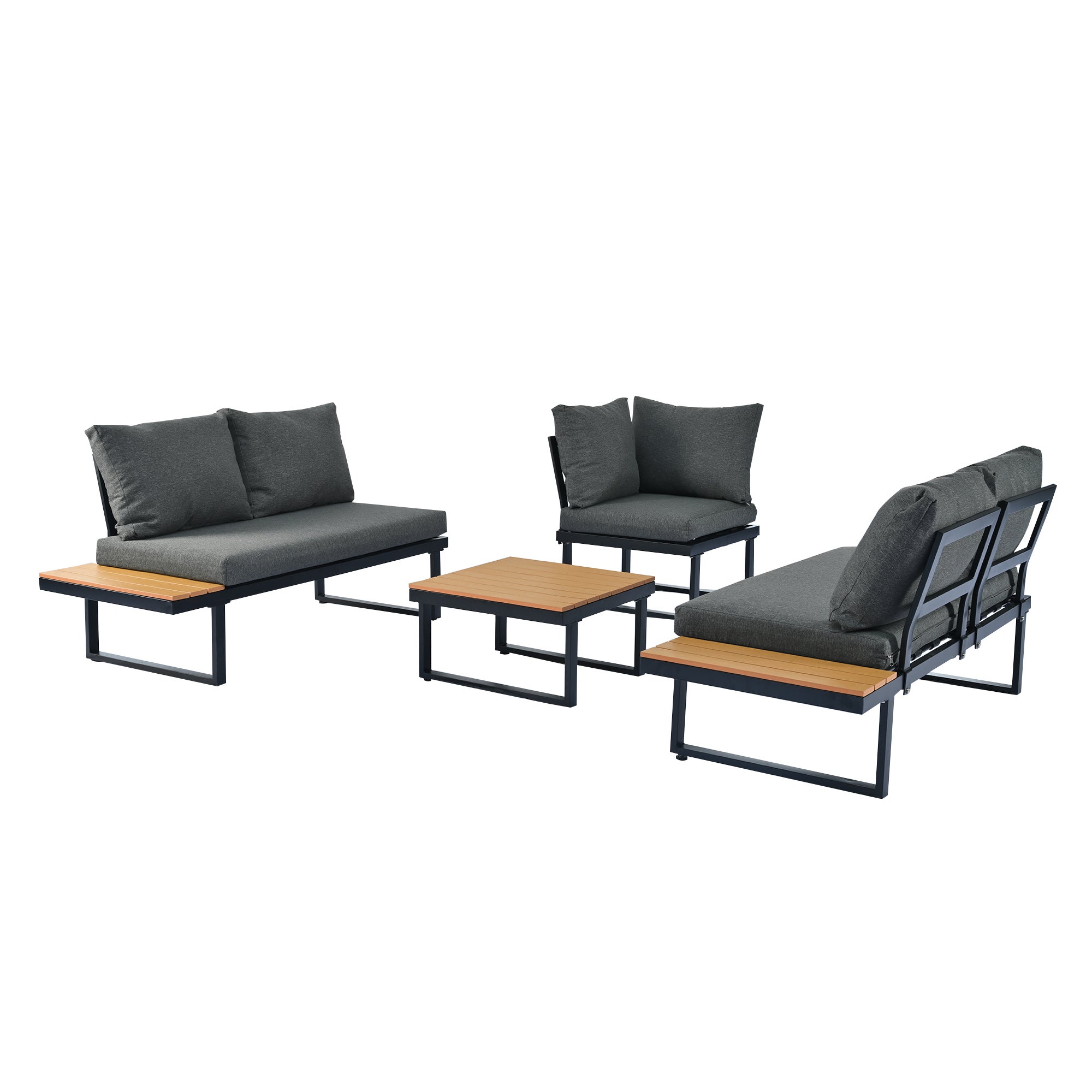 Ensemble de relaxation de jardin, position d'angle, chaise longue réglable (5 niveaux de réglage, max. 55°), avec table basse, gris + noir - 7