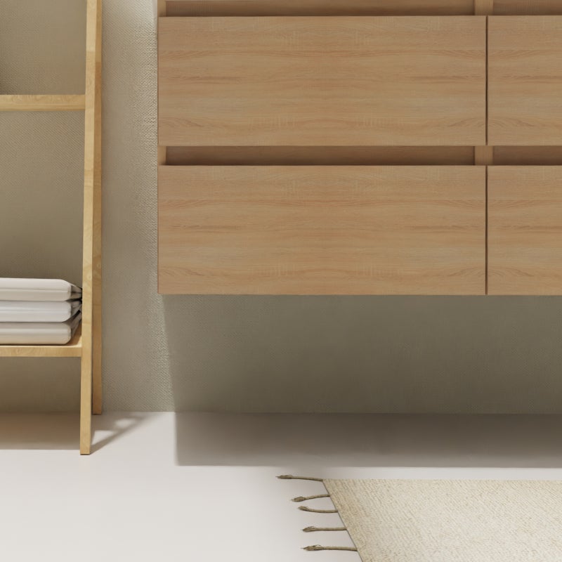 Meuble salle de bain 120 cm - Double vasque céramique - Effet chêne sonoma - A suspendre - Karaib 2 - 5
