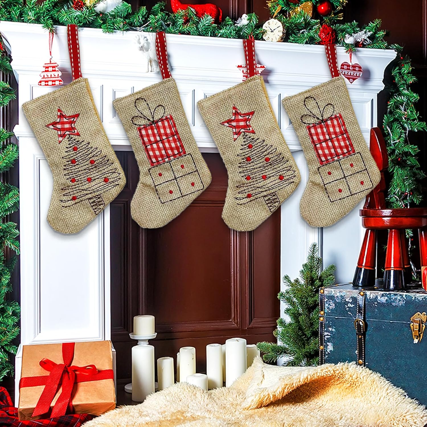 Chaussettes Noël Suspendre 4 Pièces Chaussette De Noel,Noel Suspendre Bas Chaussettes Christmas,Stocking Xmas Sad Cadeau Bas,Chaussettes De Noël Decoration,Chaussettes De Noël Chaussettes Noël à Suspendre