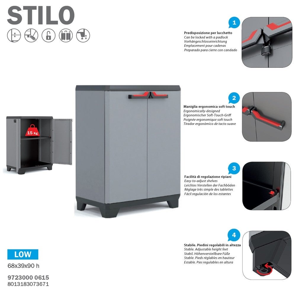 Armoire basse de Rangement Multifonctions Résine Étagères et Pieds 39 x 68 x 90 cm KETER - 8