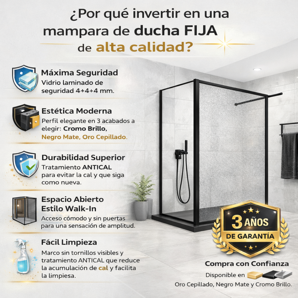 Mampara de Ducha Fija 110x200 cm Negro Cristal Templado 12 mm Efecto Roto con Antical – Mampara Exclusiva - 8