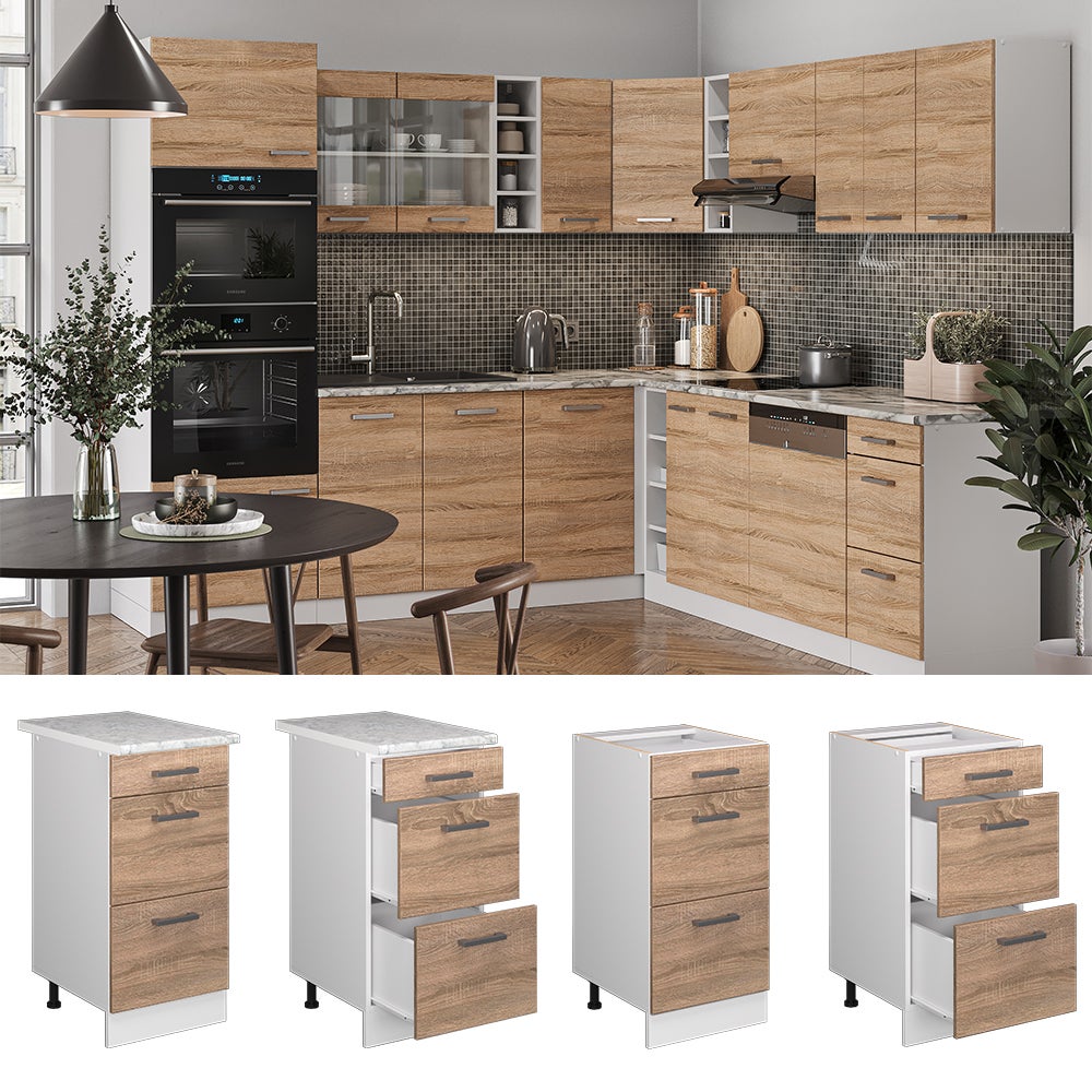 Vicco Meuble cuisine R-Line, Sonoma, 40cm avec tiroirs, PT Marbre - 2