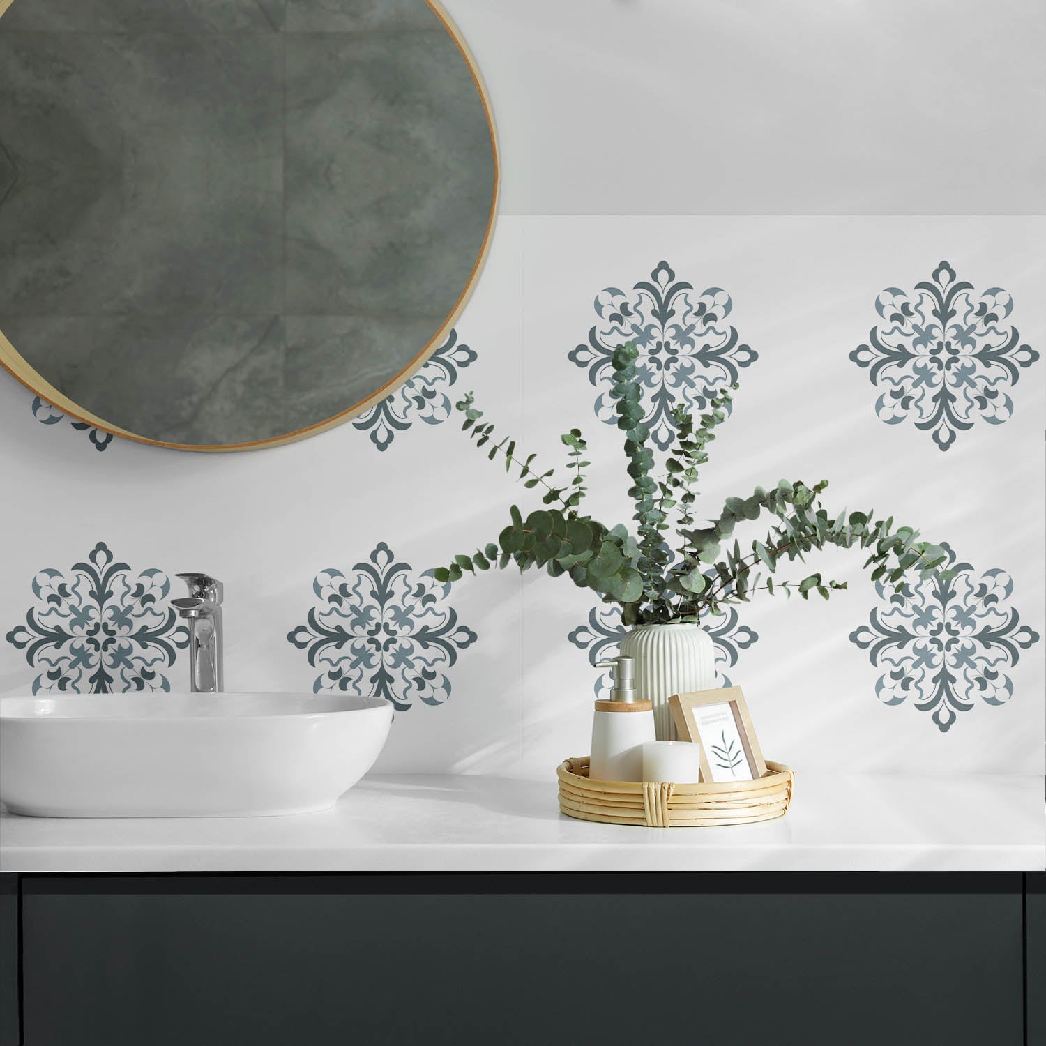 Panneaux muraux décoratifs, panneaux en PVC | 6x60x30 cm |Motif floral en symétrie - 3