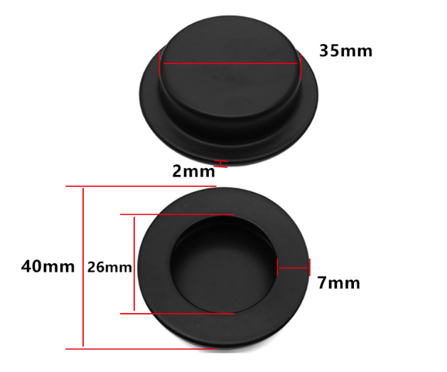pezzi maniglie rotonde incassate, maniglia per porta scorrevole in acciaio inossidabile 304 da 40 mm, maniglie per mobili nere - 4