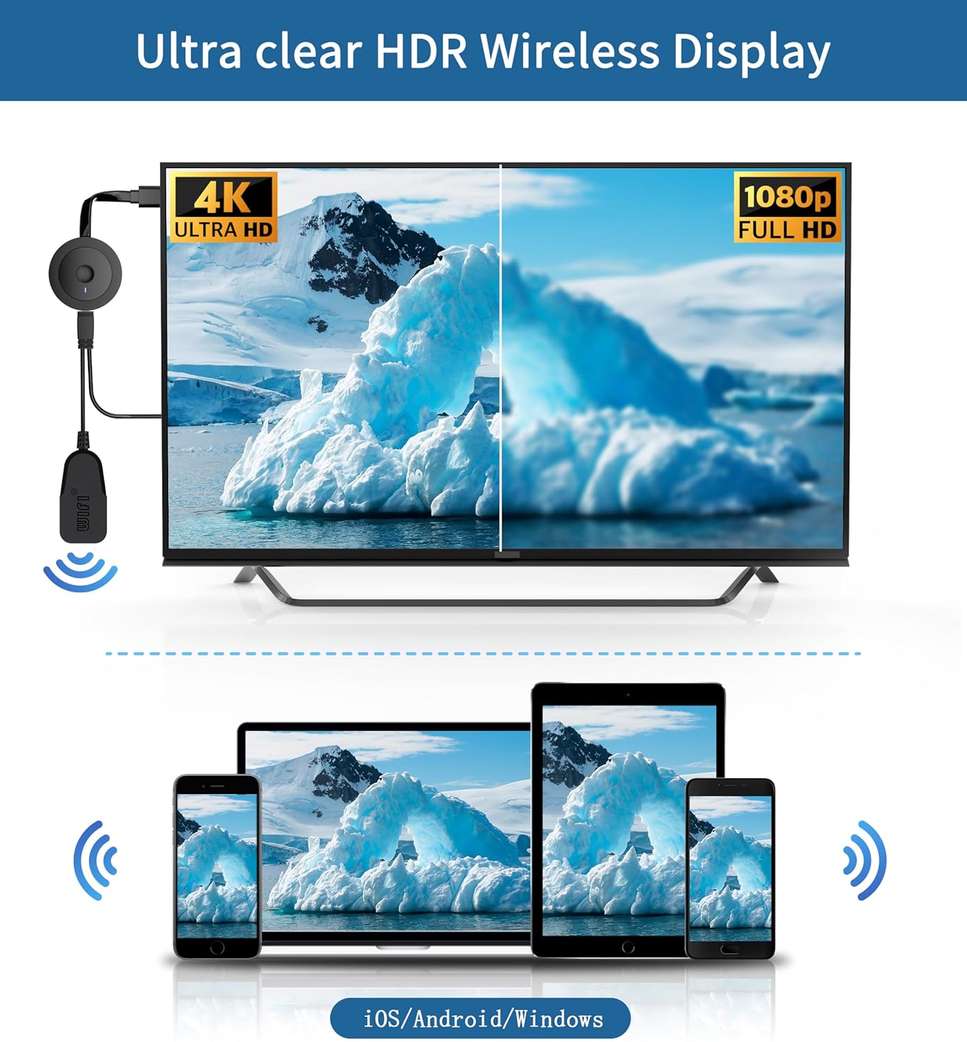 HDMI Dongle Sans Fil HD, Adaptateur TV Streaming WiFi, Lecteur Média pour Miracast/AirPlay/iOS/Mac/Android/Windows/DLNA, Compatible Projecteur Écran - 2