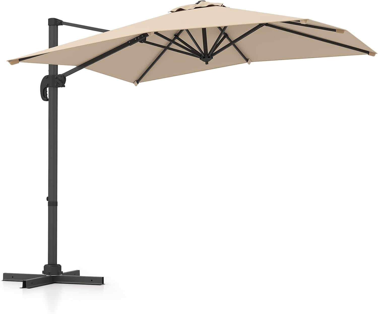 Ombrellone Da Giardino Girevole 360° 3m X 3m (o 3,5m) Con Manovella E Inclinazione Regolabile - Struttura Metallica, Tessuto UV50+ E Idrorepellente, Base A Croce Inclusa