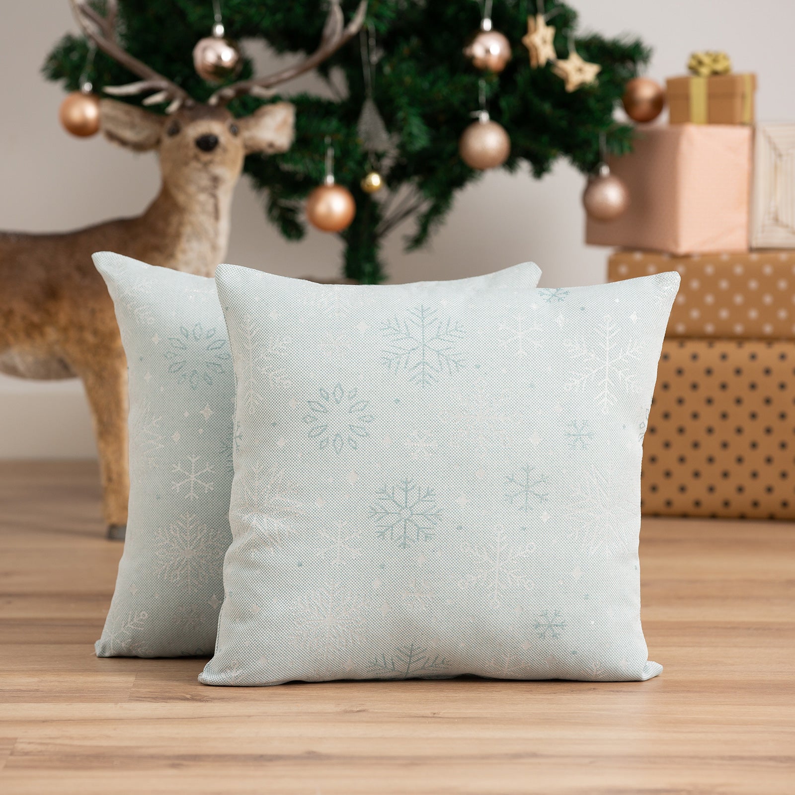 Set 2 federe per cuscino natalizi in cotone jacquard acqua e argento 45x45 cm - Sparkle - 2