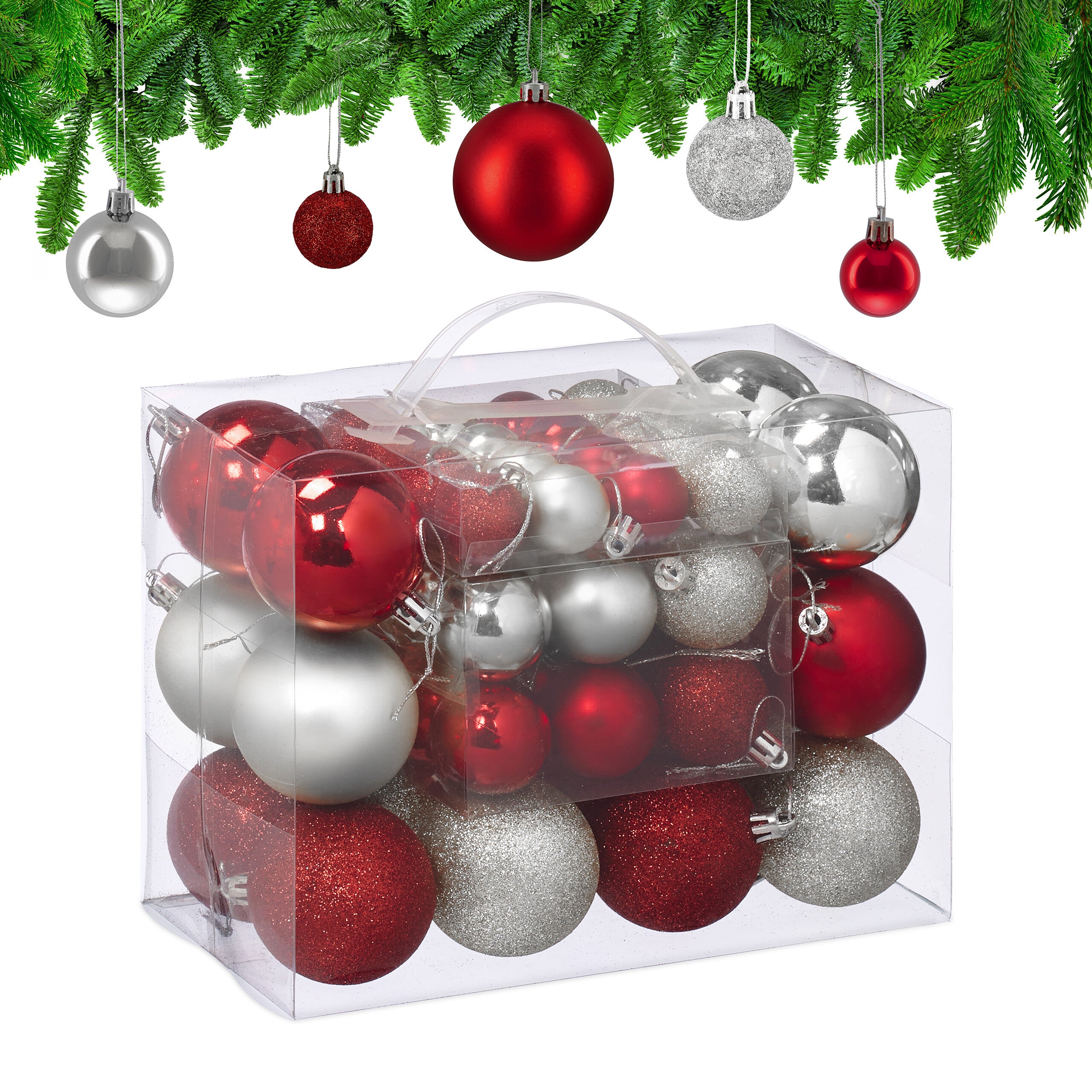 BRUBAKER Set de 50 Boules de Noël avec cime de sapin – Décorations pour sapins de Noël