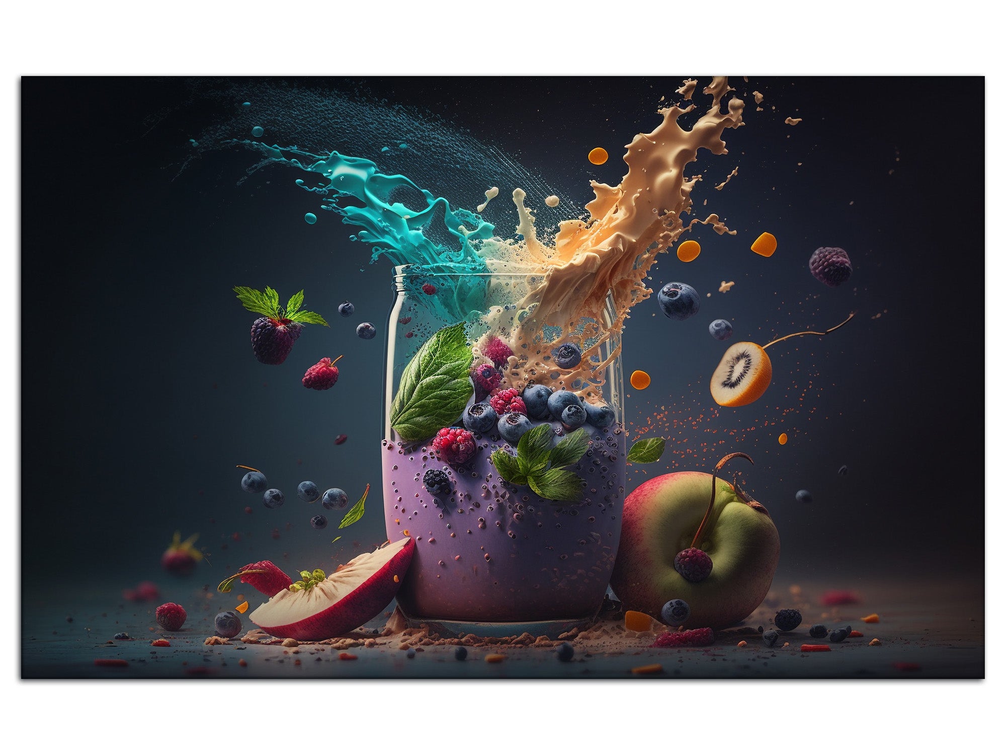 DECLINA, Tableau toile imprimée cuisine, Tableau toile déco smoothie fruités, 50x30 cm - 2