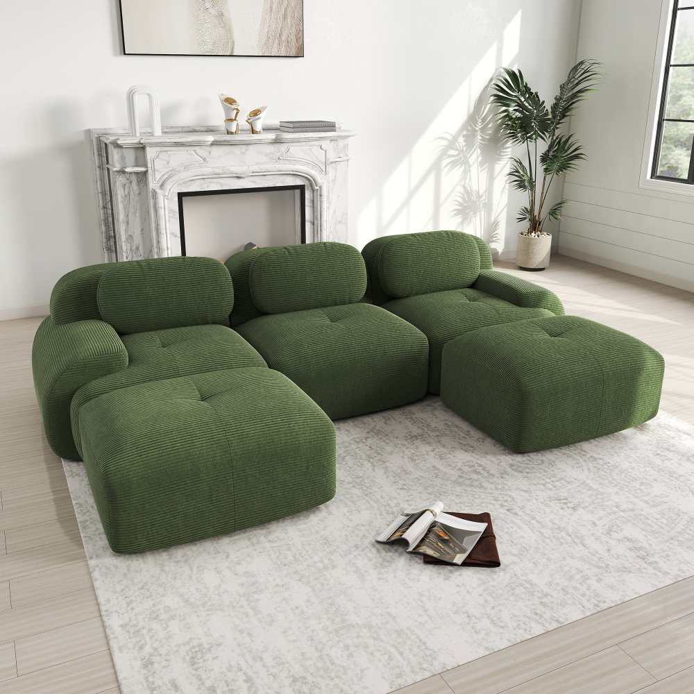 Canapé modulaire en U en tissu côtelé premium, sans montage, antidérapant, adapté aux animaux, rembourrage 32D,chambre et bureau - 3