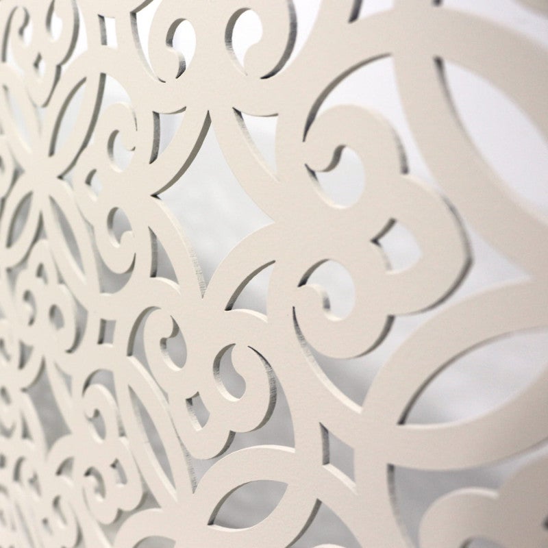 Cabecero de Cama en Madera Calada, para Cama de Matrimonio o Juvenil. Fabricado artesanalmente en España- (160x80 cm, Surat blanco envejecido) - 4