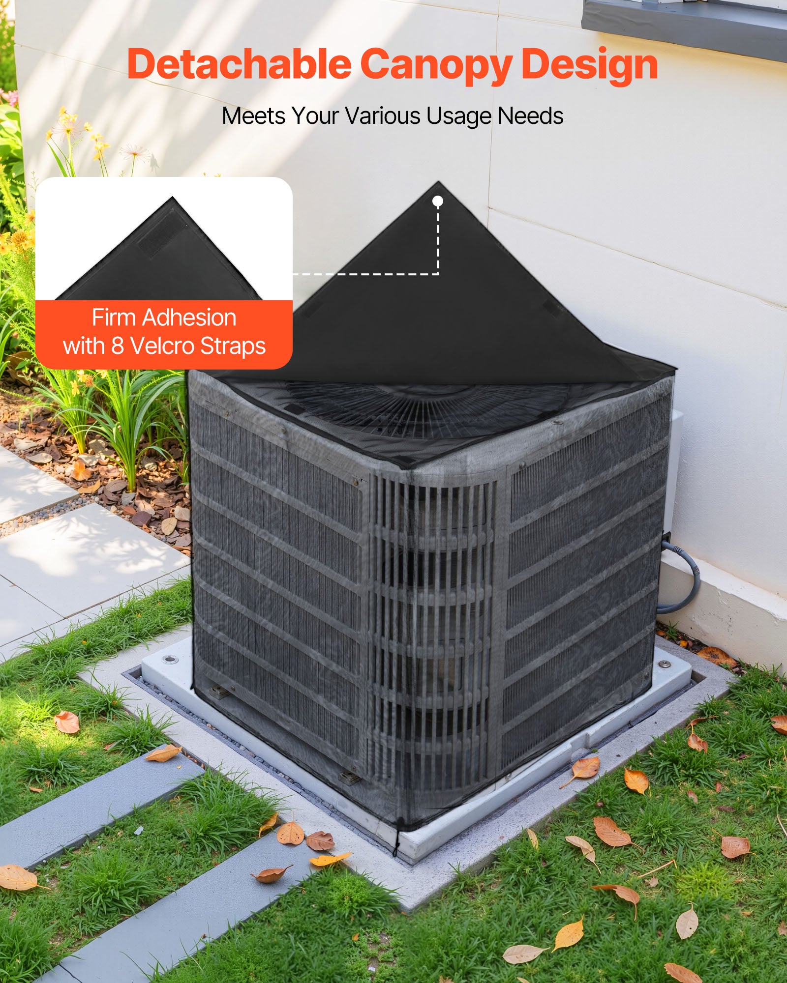 Capa ar-condicionado externo VEVOR, 71,1x71,1x81,2 cm, tecido poliéster e malha PVC, topo removível impermeável, tamanho universal - 5