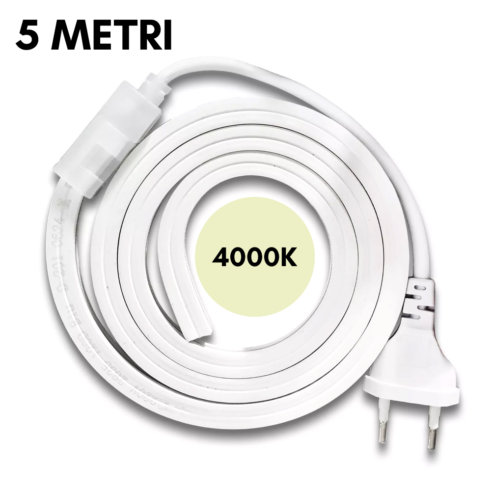 Striscia LED SMD 2835 120D Impermeabile IP65 220V per Profili da 10mm Flessibile Resistente potente per Interni ed Esterni BIANCO NATURALE 4000K 5MT - 11