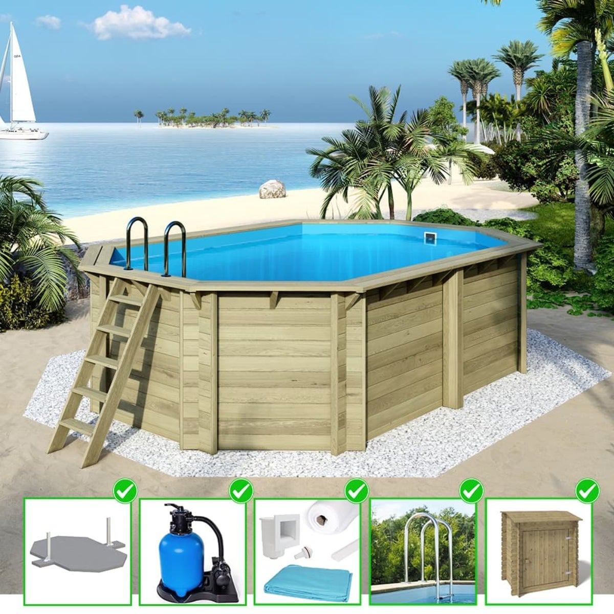 Piscina de madera Nemo 5.79x3.49 - H.1.45 m vigas a atornillar ...