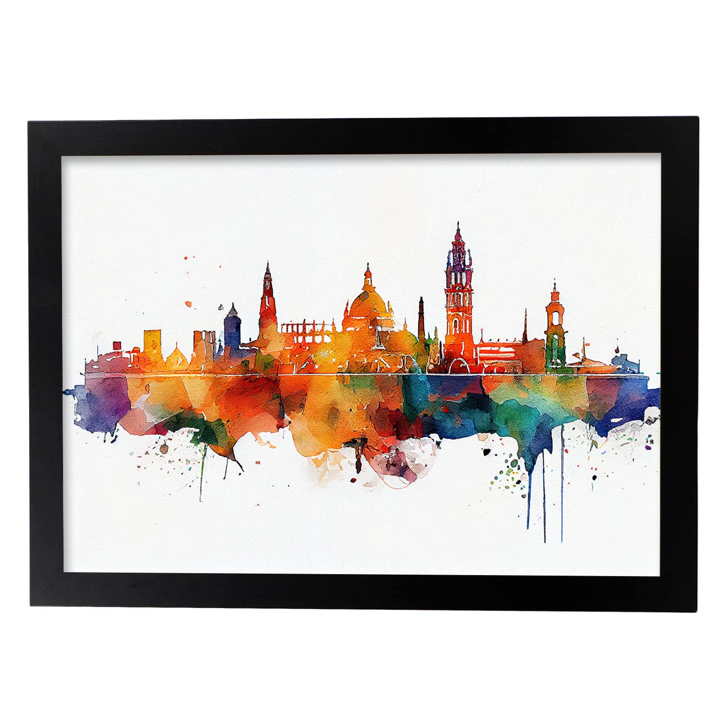 Nacnic poster de sevilla en estilo acuarela ilustraciones a todo color de ciudades y monumentos del mundo diseño moderno y a3 con marco negro