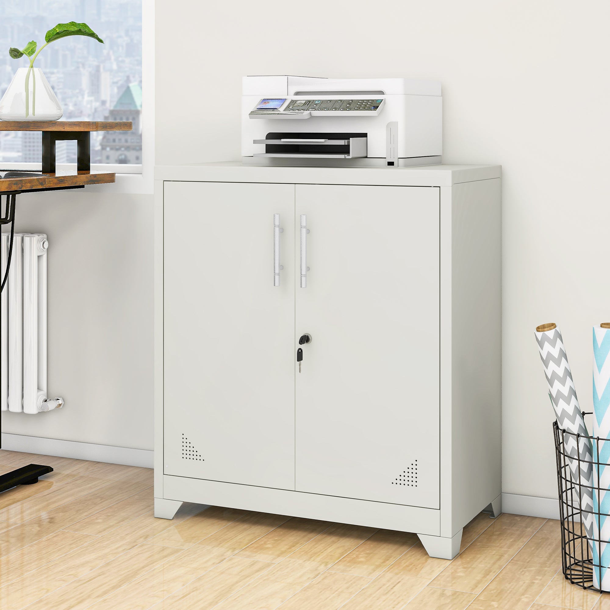 Armadietto Portaoggetti In Metallo | 9 Antine Con Serratura | Per Ufficio, Palestra, Casa | Bianco | Facile Montaggio