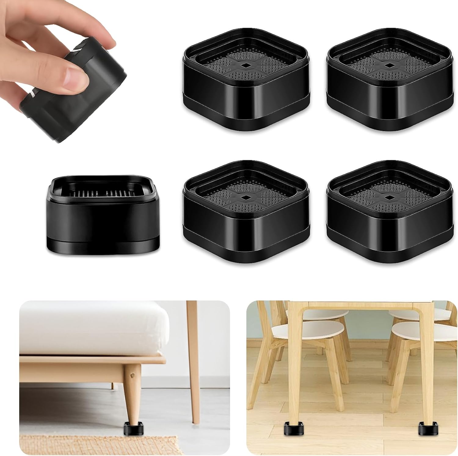 Lot De 4 Rehausseurs De Meubles, Pieds De Meubles, Rehausseurs De Lit Antiderapants Reduction Du Bruit Adaptes A Table 7 8 X 7 8 X 4 Cm Beige 94158833