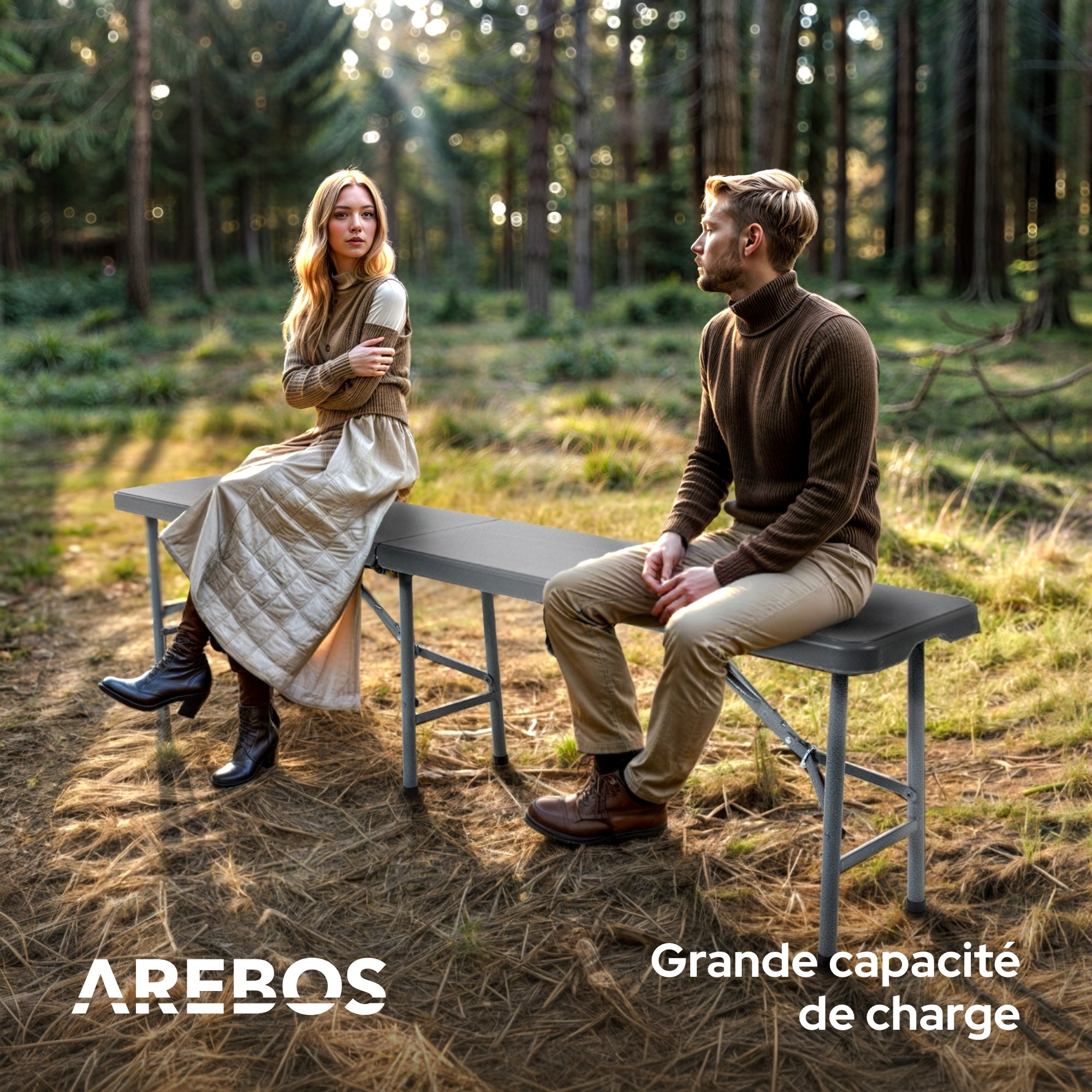 AREBOS 2 x banc à bière pliant, pliable, avec poignée de transport, 183 x 28 x 43 cm, banc pliant, camping, jardin, banc de fête anthracite - 5
