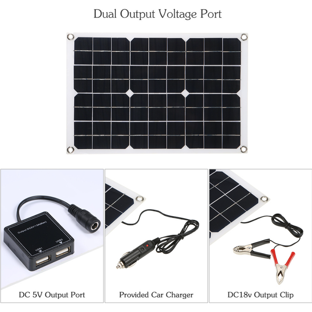 Kit painel solar flexível portátil 20Wp 50A Regulador de carga de bateria Acessórios de conexão completos - 6