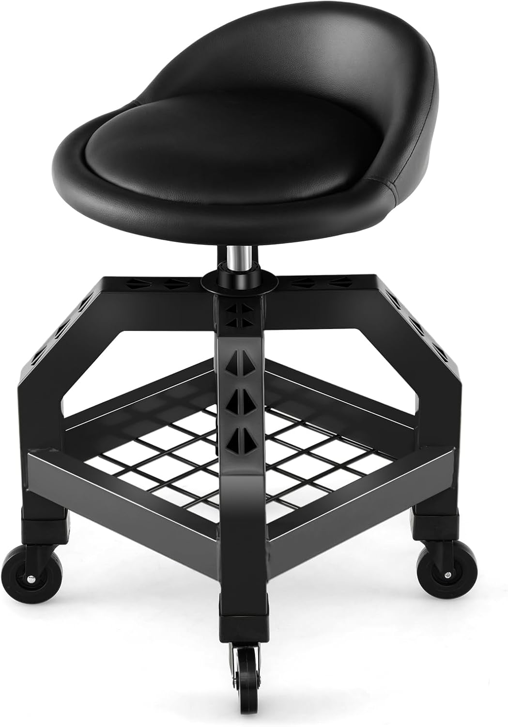 Yclty Taburete De Taller Rodante Resistente De Altura Ajustable, Taburete De Trabajo De Acero Inoxidable, Taburete Mecánico Redondo, Altura De 18.5 A 25.2 Pulgadas, Soporta 500 Libras