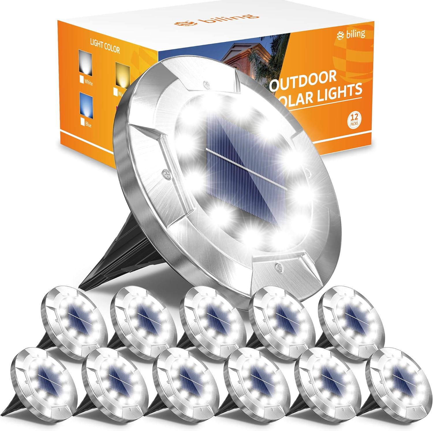 Lampy solarne, zestaw 12 solarnych lamp do wkopania, dekoracyjne oświetlenie ogrodowe, odpowiednie do trawnika, patio, na taras, światło białe