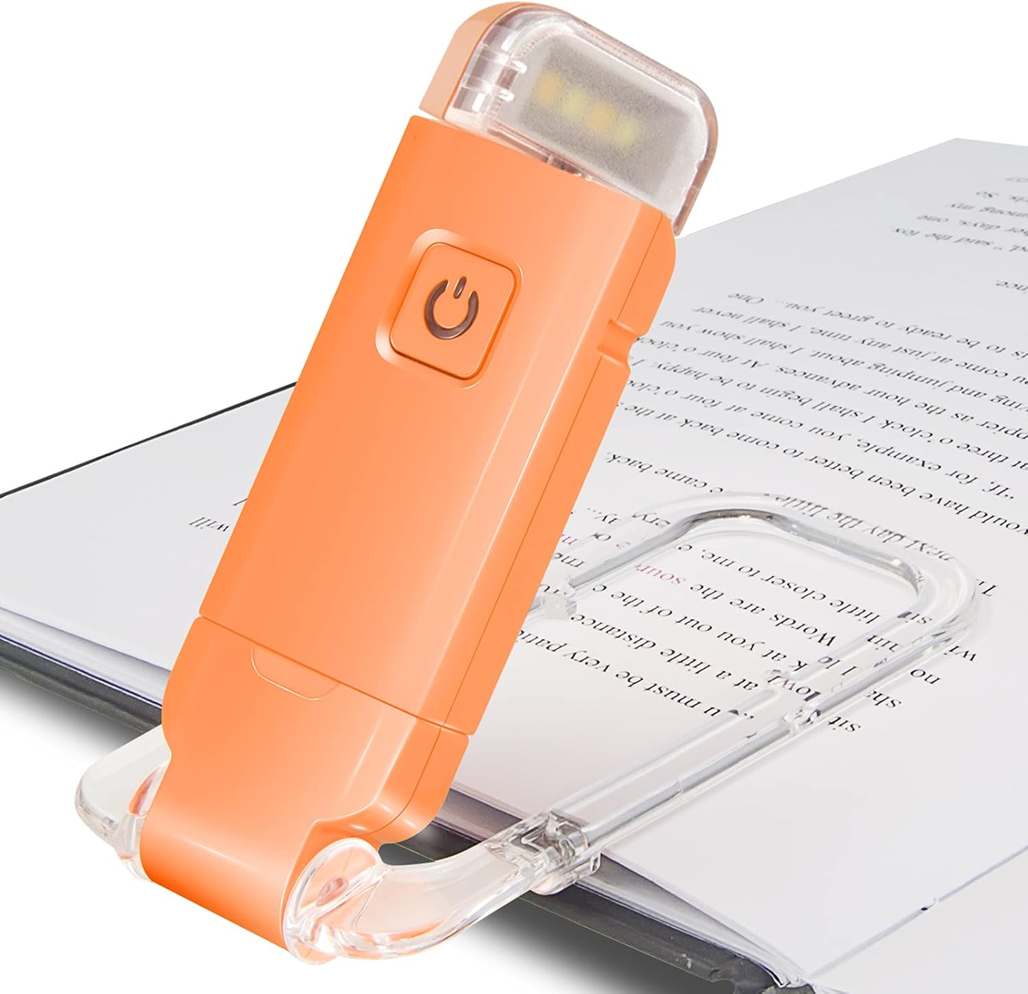 Pomarańczowa lampka do czytania ładowana przez USB ustawienia jasności dla ochrony oczu elastyczny klips do czytania w łóżku e czytnikach w podróży