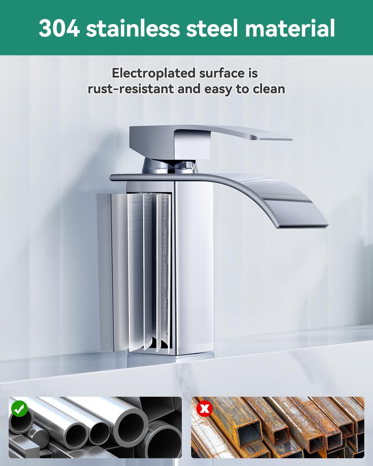 Grifo de lavabo galvanizado con cabezal rociador en cascada, grifo de baño con cabezal rociador, grifo de lavabo - 6