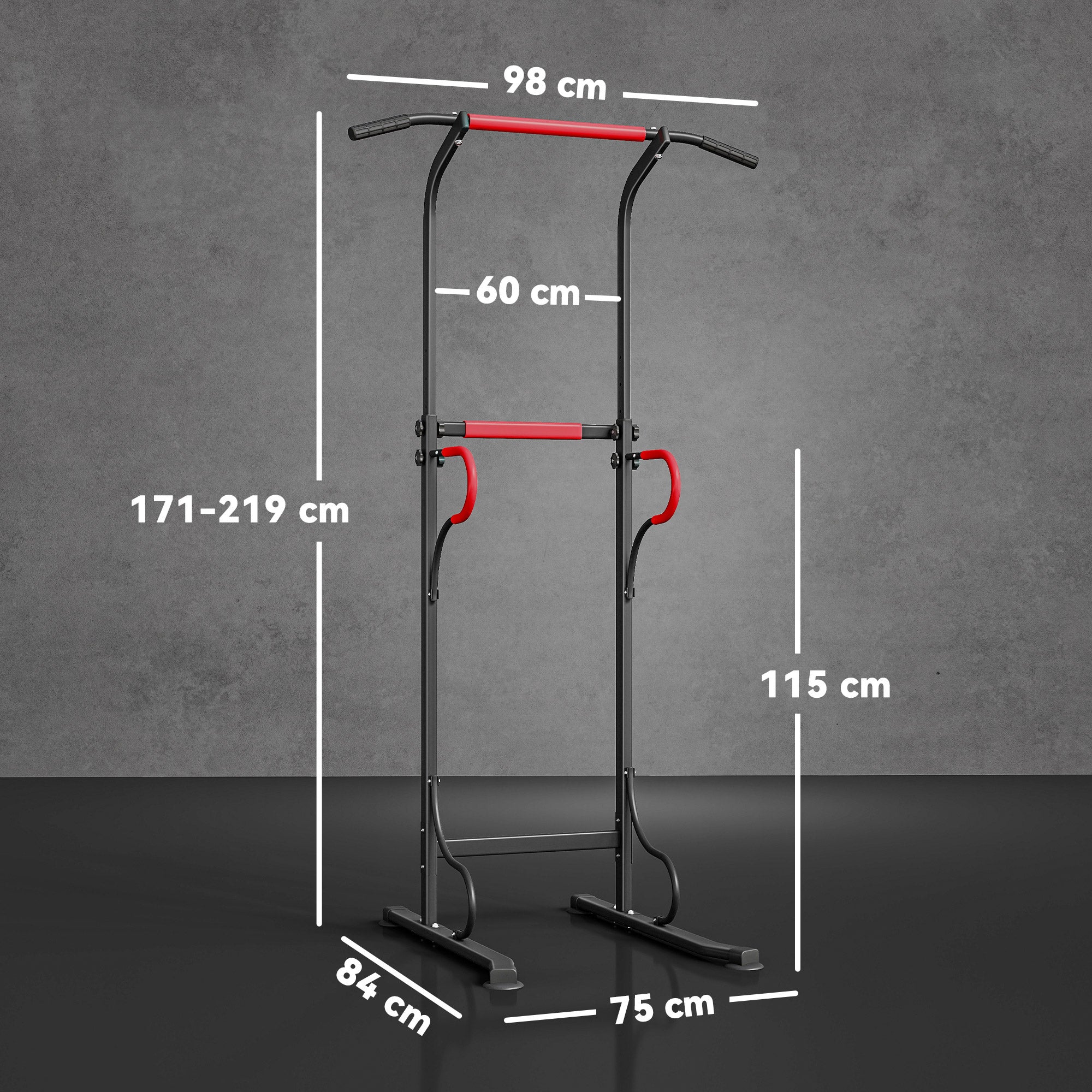 Torre de barra fixa multifuncional altura ajustável 171-219cm estação musculação vermelha - 5