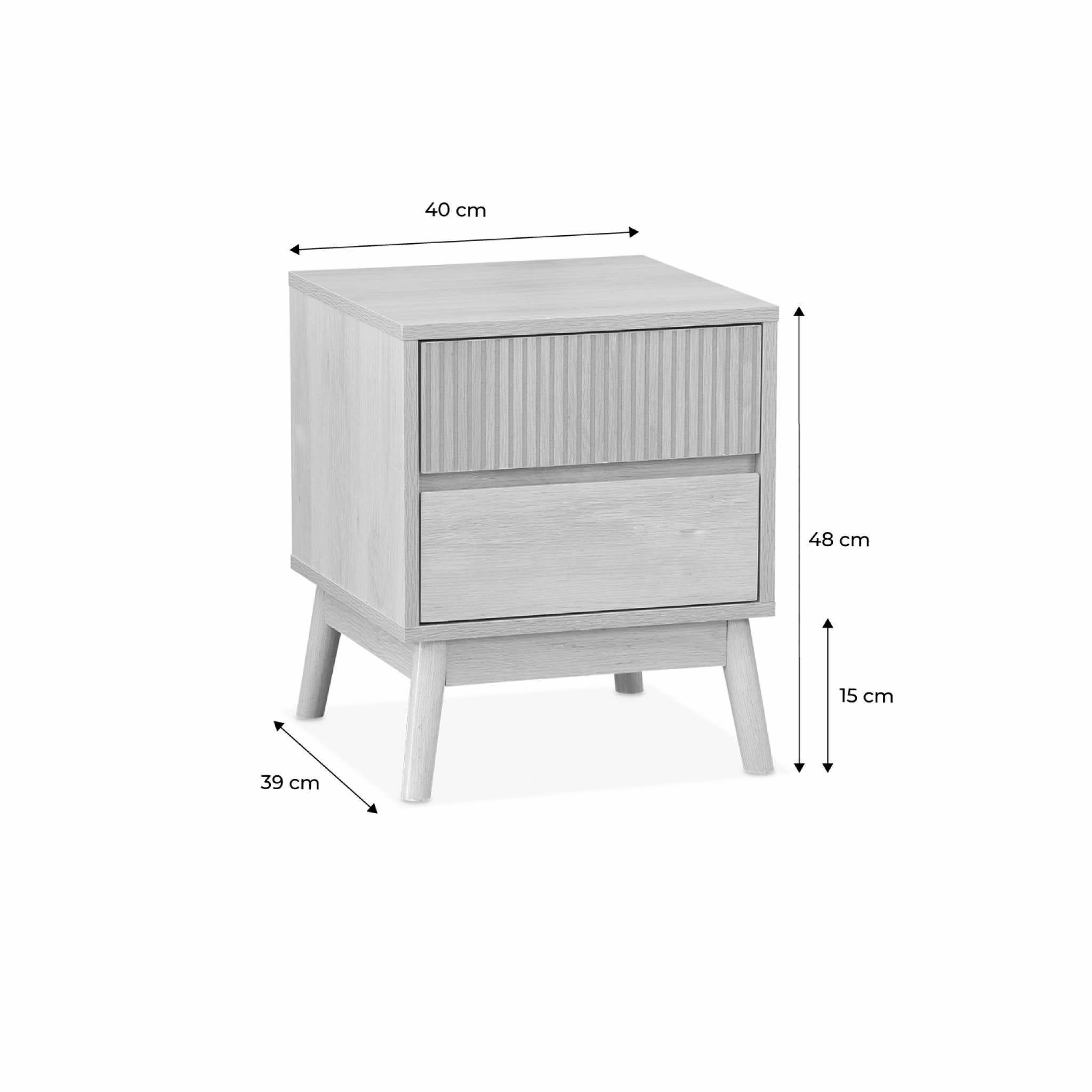 Mesita de noche de 2 cajones con efecto madera, set de 2, Linear, Madera, 39x40x48 cm - 8