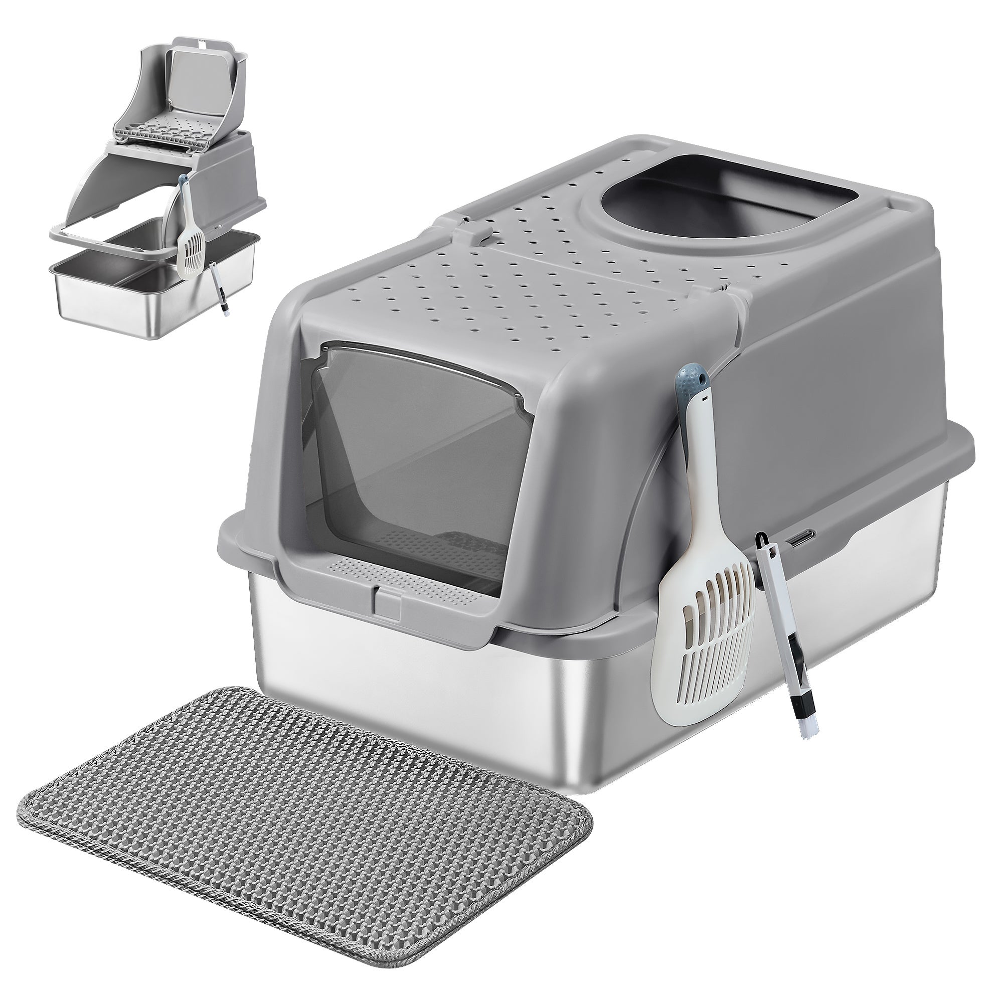 Gatos Acero Caja Sanitaria Para Gatos Con Tapa Caja De Arena Para - Main Image