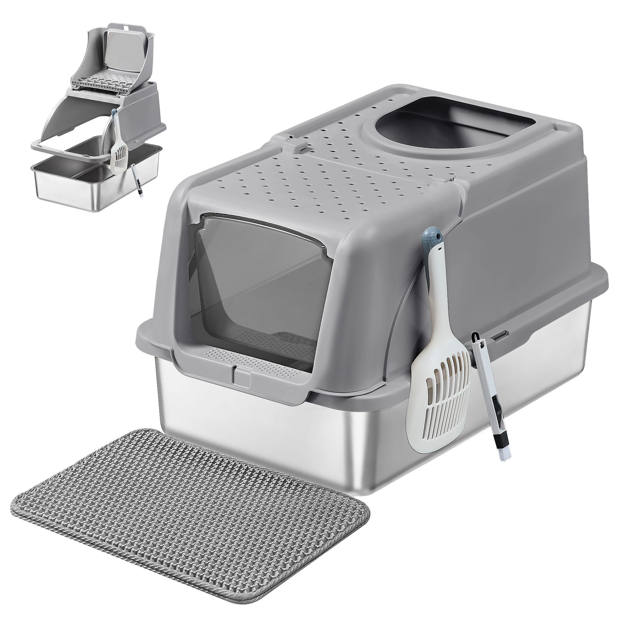 Gatos Acero Caja Sanitaria Para Gatos Con Tapa Caja De Arena Para